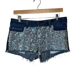 Victoria's Secret PINK Denim Shorts Size 8 Blue Jorts Cut Off Sequin Festival